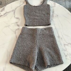 SKIMS Fuzzy cozy knit boucle gray tank and shorts pajama/lounge set. Size XS/XXS
